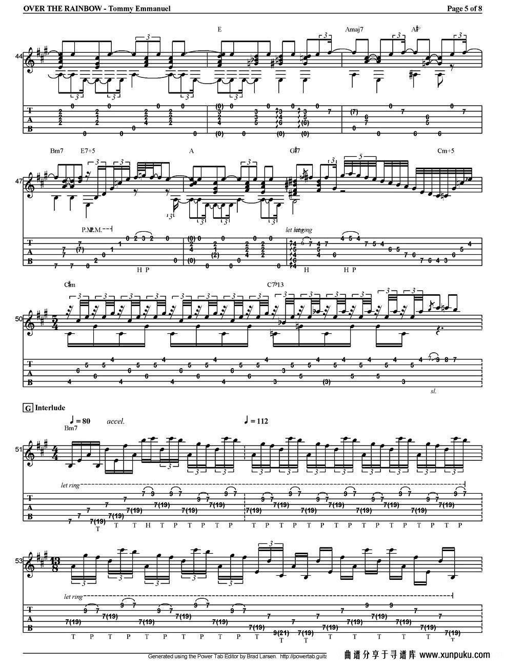 tommy emmanuel：over the rainbow（指弹吉他）吉他谱第5页