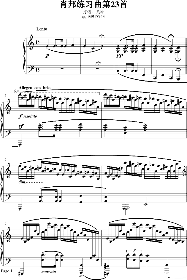 肖邦冬风练习曲钢琴谱(钢琴曲)钢琴谱第1页