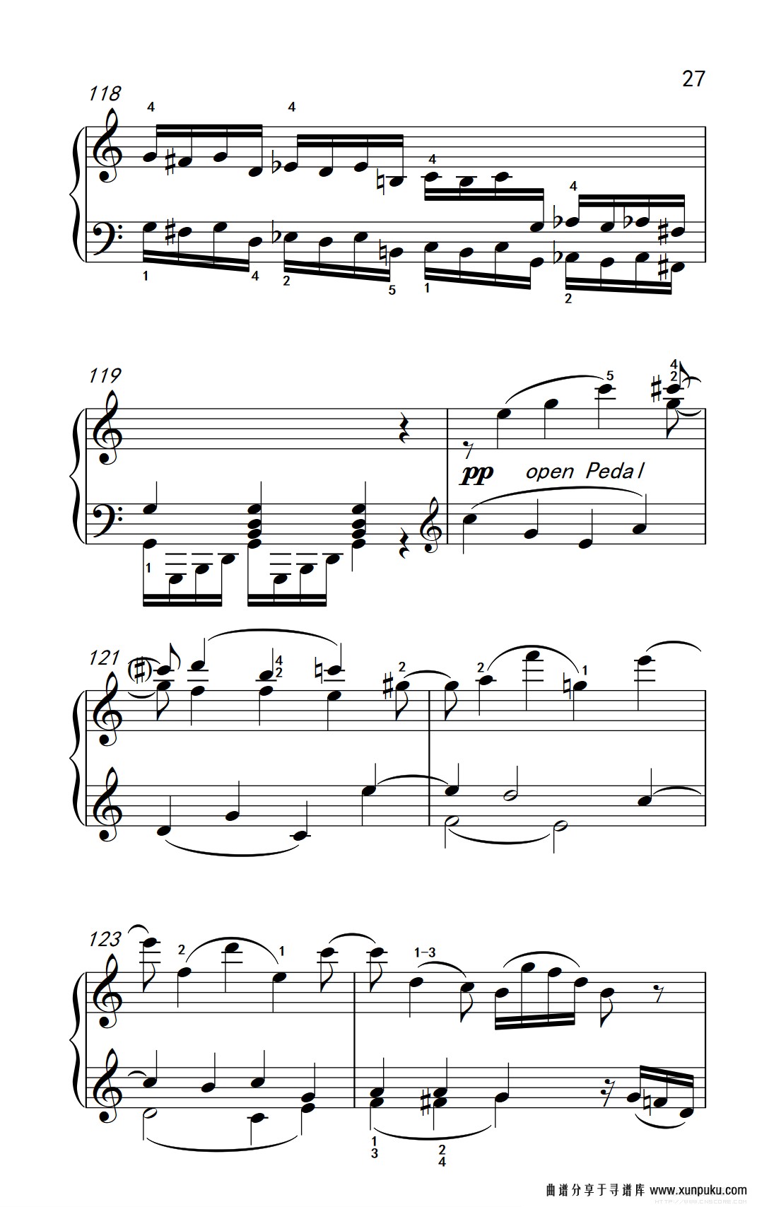 第九级1.c大调奏鸣曲 第一乐章 hob.xvi 50（中央音乐学院 钢琴（业余）考级教程 7-9级钢琴谱第27页