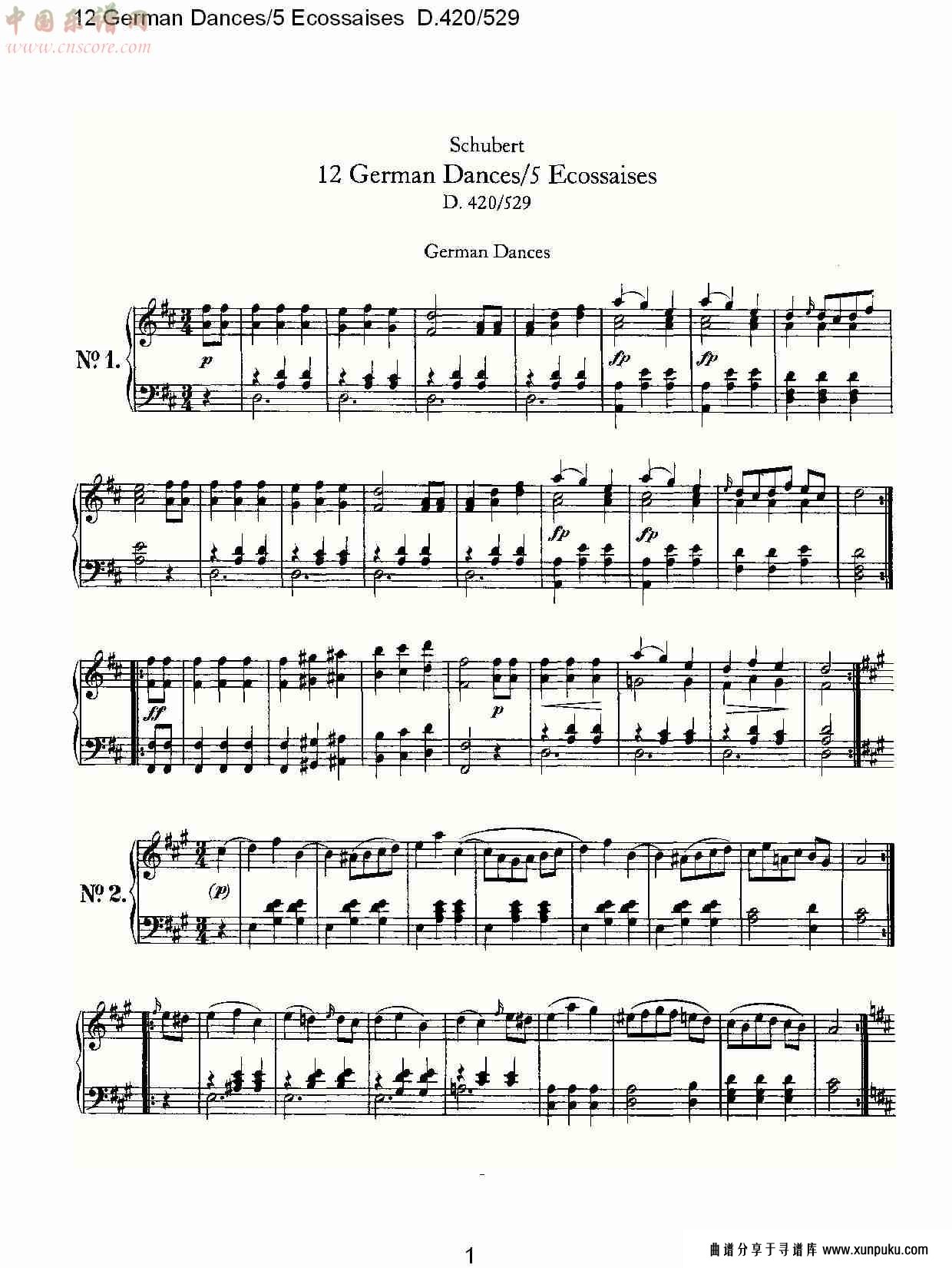 12德国舞曲/5 ecossaises  d.420/529（一）总谱第1页