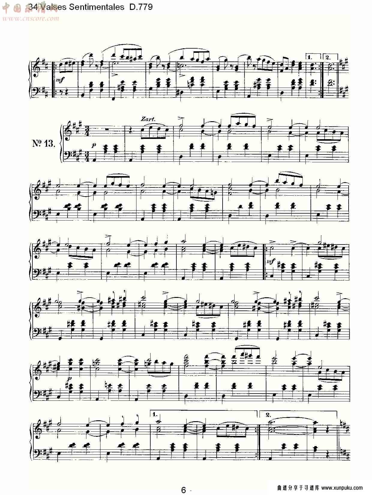 34 valses sentimentales d.779  34伤感圆舞曲d.779（二）总谱第1页
