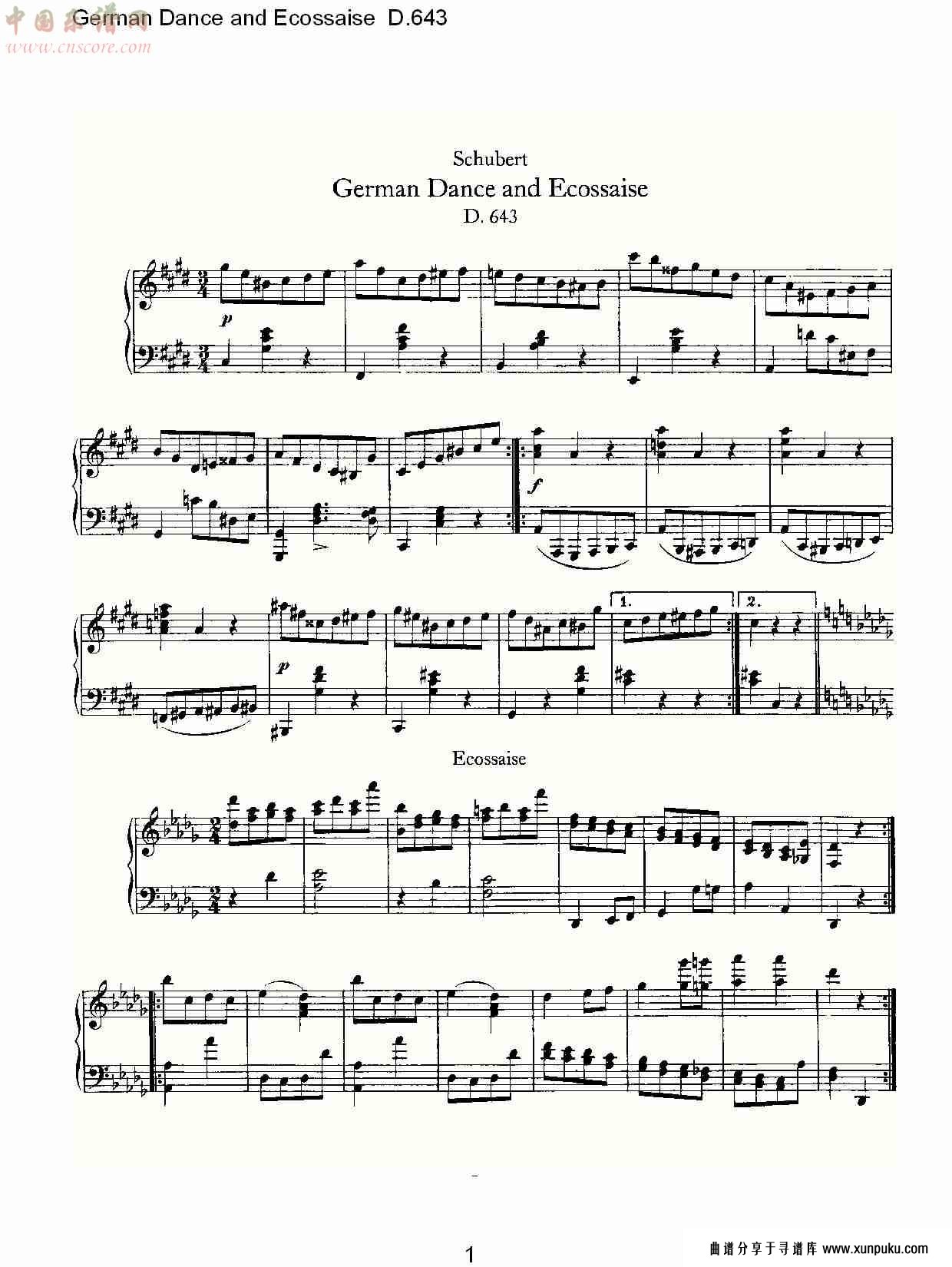 德国舞曲与 ecossaises  d.643总谱