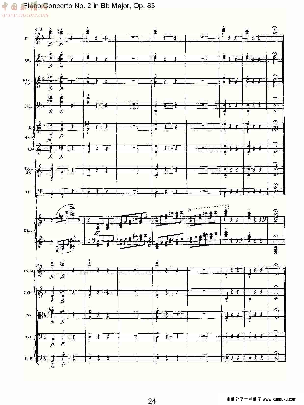 bb大调钢琴第二协奏曲, op.83第二乐章（五）总谱第4页