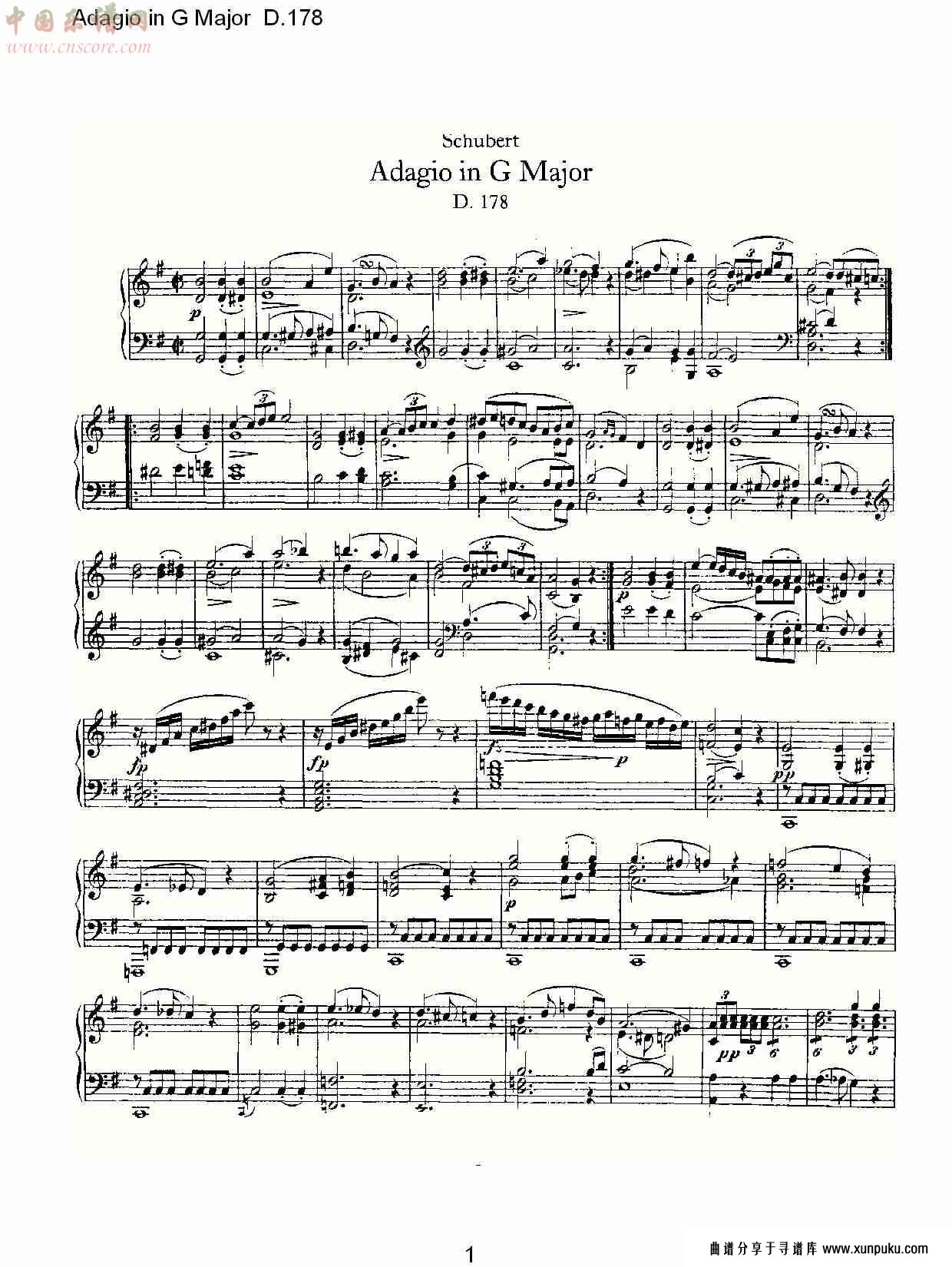 adagio in g major d.178    g大调柔板d.178总谱第1页