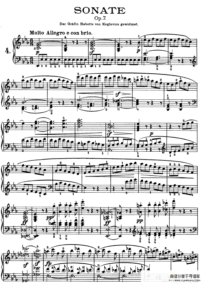 降E大调第四钢琴奏鸣曲-Op.7-贝多芬钢琴谱第1页