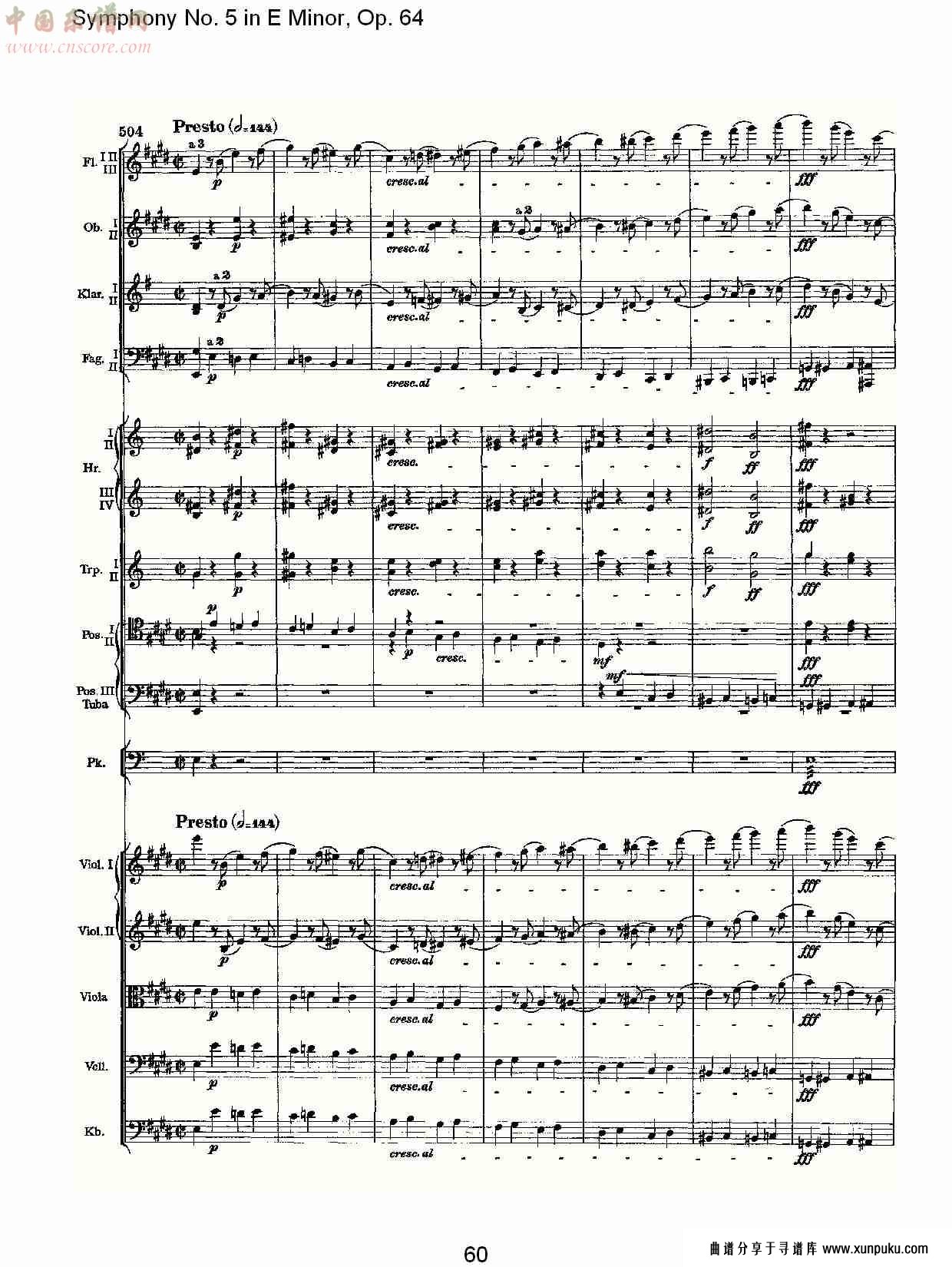 e小调第五交响曲,  op.64第四乐章（十二）总谱第5页