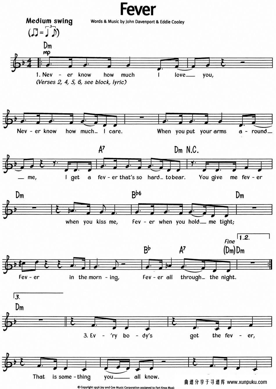 蓝调音乐：fever简谱第1页