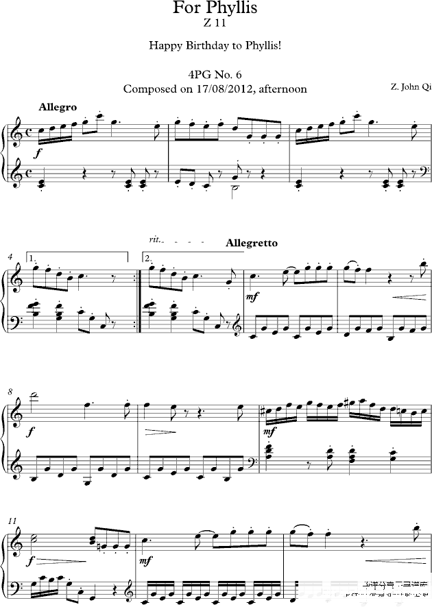 z11  for phyllis 4pg no. 6钢琴谱第1页