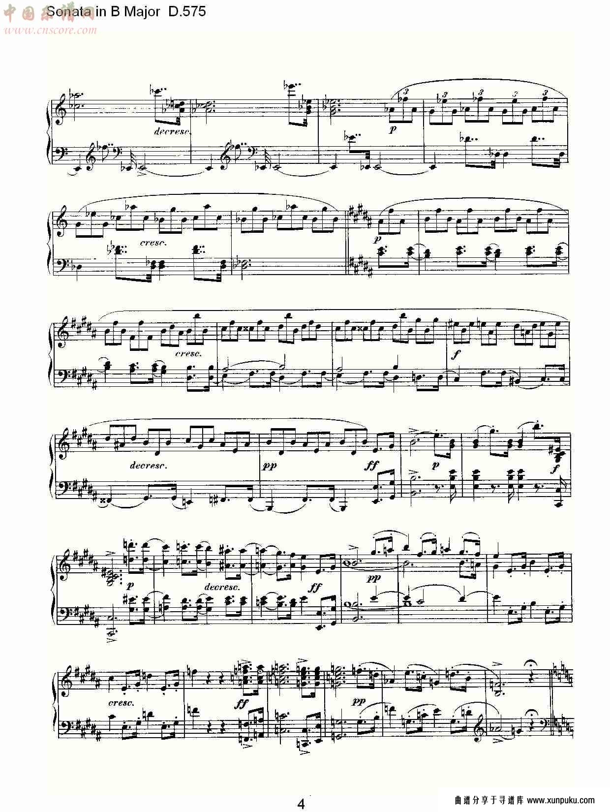 sonata in b major d.575 b大调奏鸣曲d.575（一）总谱第4页