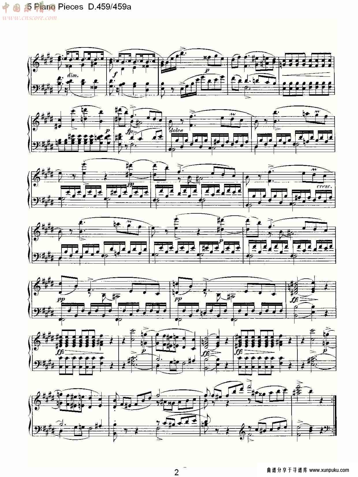 5 piano pieces d.459/459a    钢琴五联奏d.459/459a（一）总谱第2页