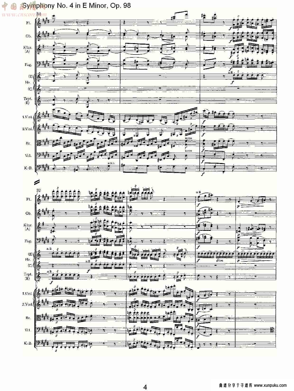 e小调第四交响曲, op.98第二乐章（一）总谱第4页