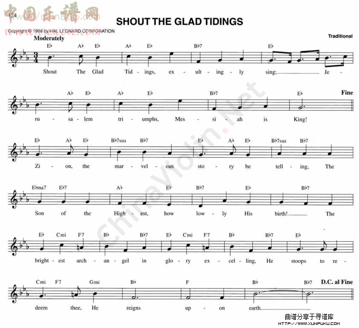 shout the glad tidings小提琴谱