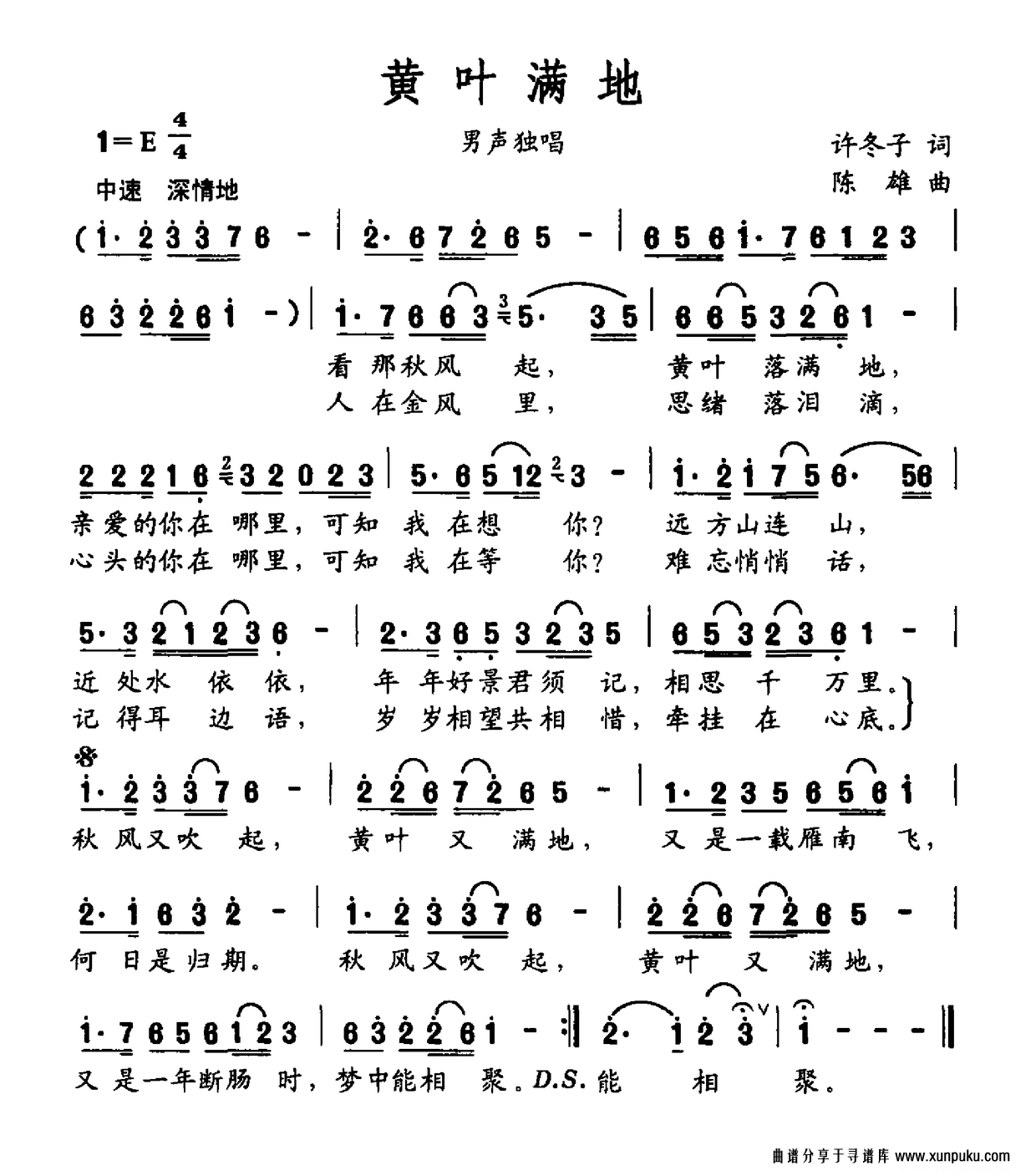 黄叶满地简谱