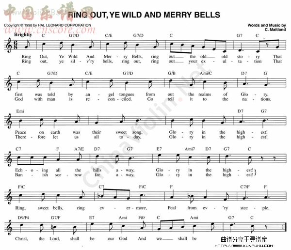 ring out`ye wild and merry bells小提琴谱