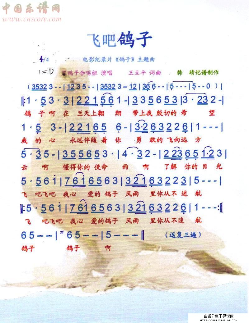 飞吧鸽子【彩谱】简谱