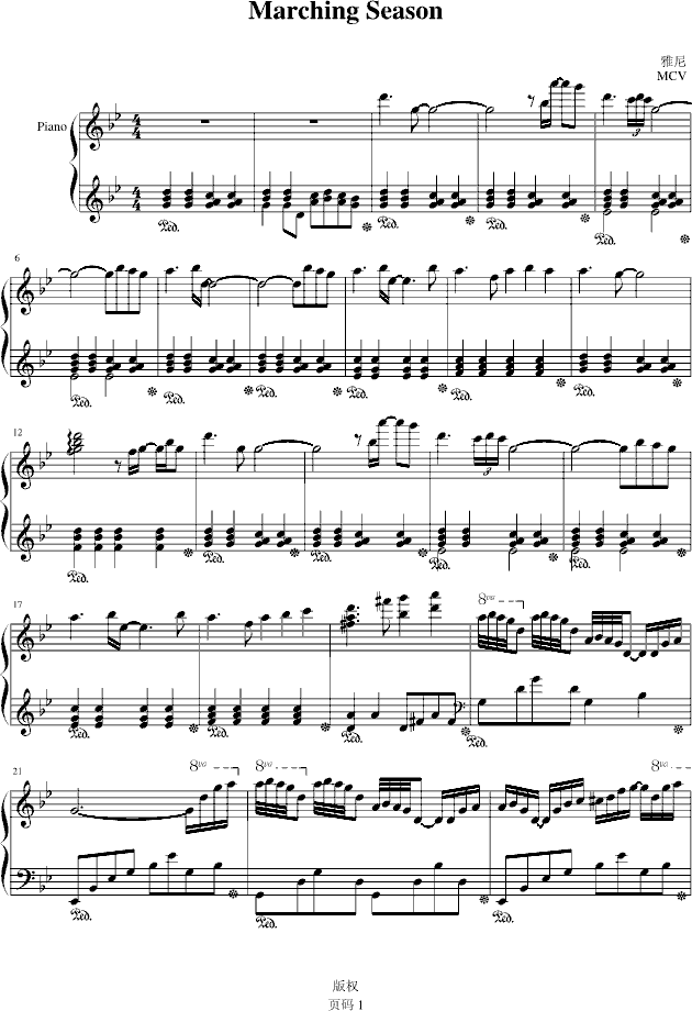marching season钢琴谱第1页