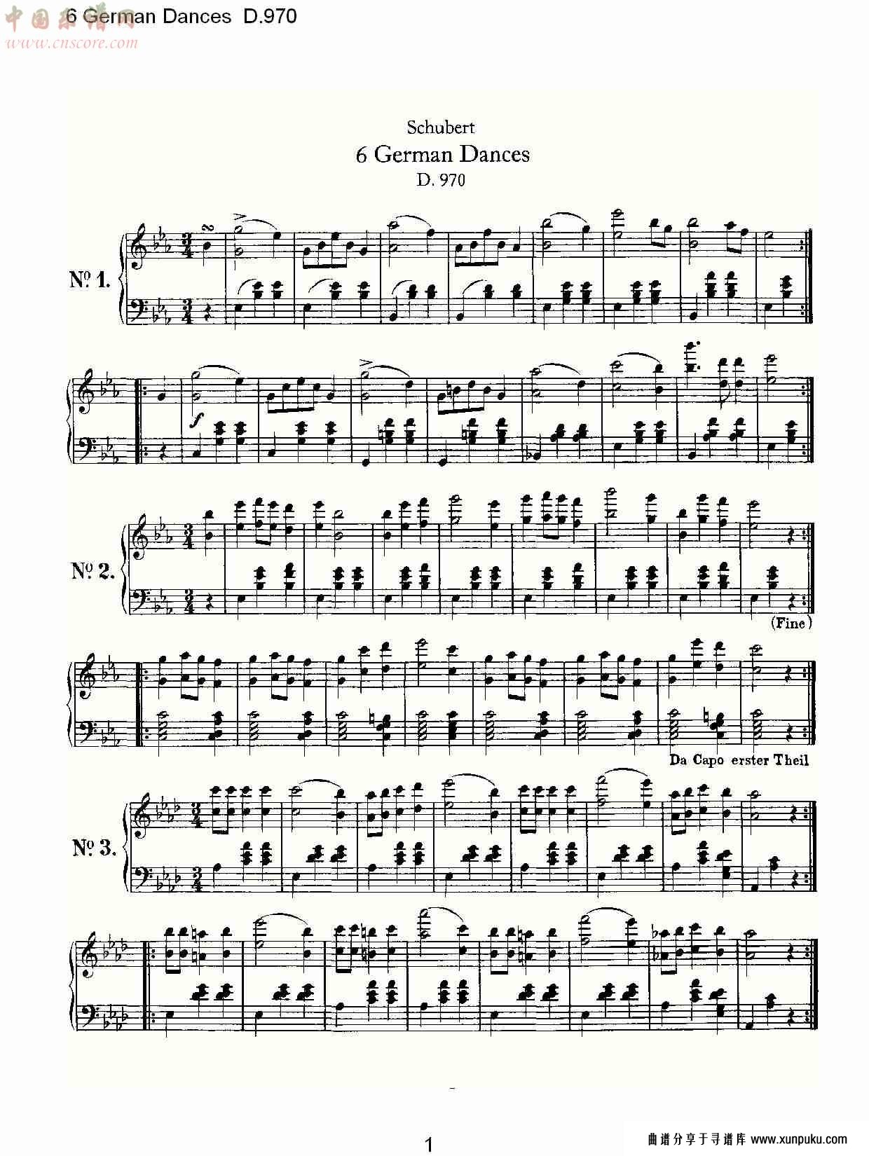 6 german dances d.970   6德国舞曲d.970总谱第1页