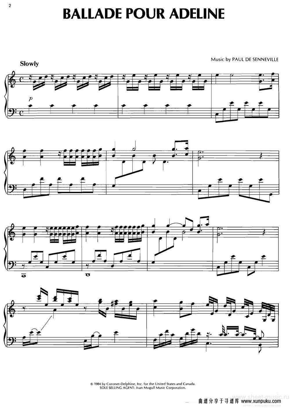 BALIADE POUR ADELINE钢琴谱第1页
