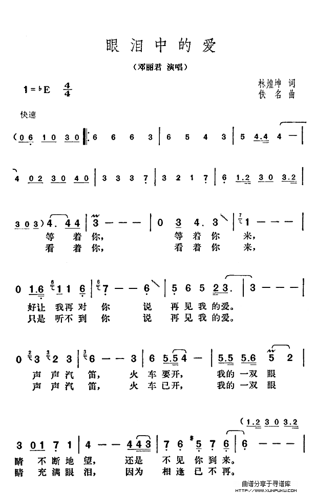眼泪中的爱简谱第1页