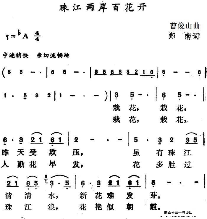珠江两岸百花开简谱第1页