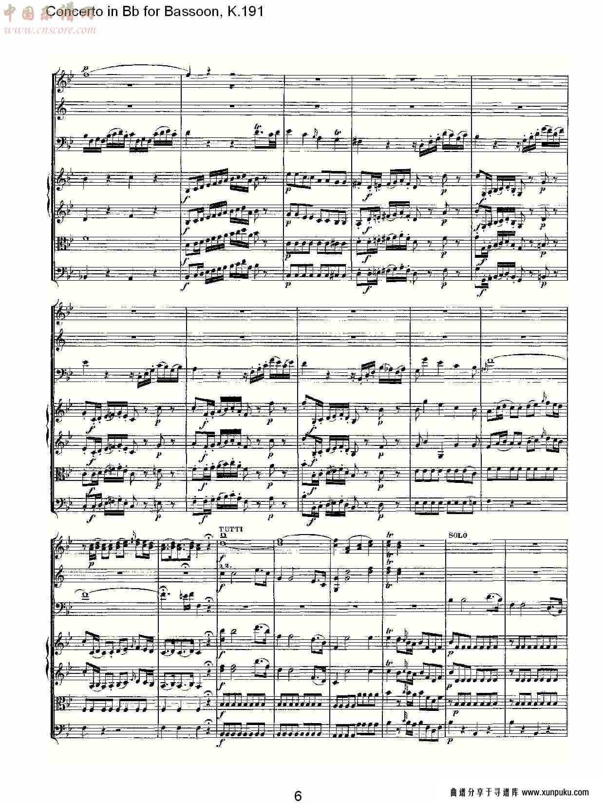 bb调巴松管协奏曲, k.191（二）总谱第1页