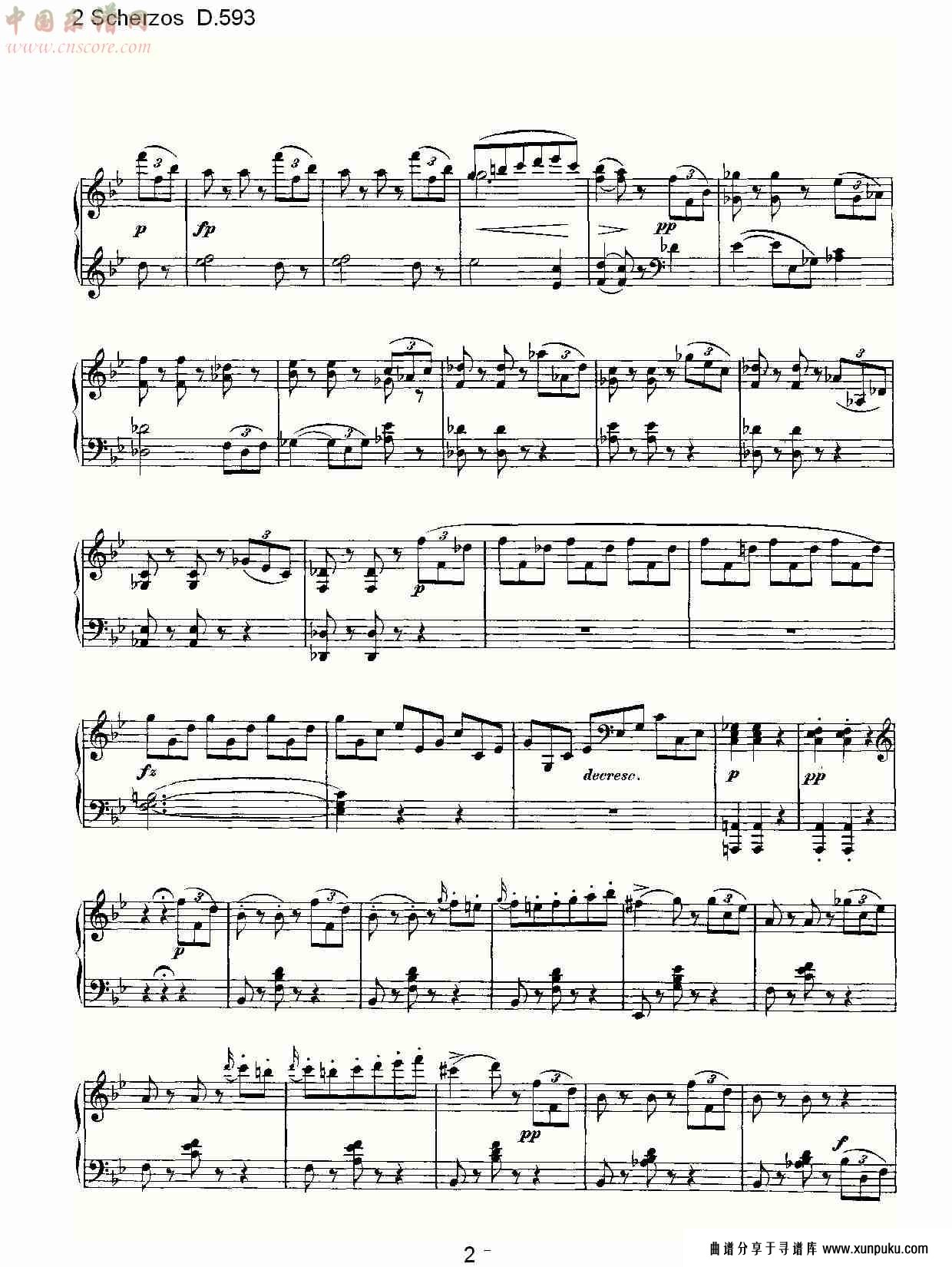 2 scherzos d.593   谐谑曲二d.593（一）总谱第2页