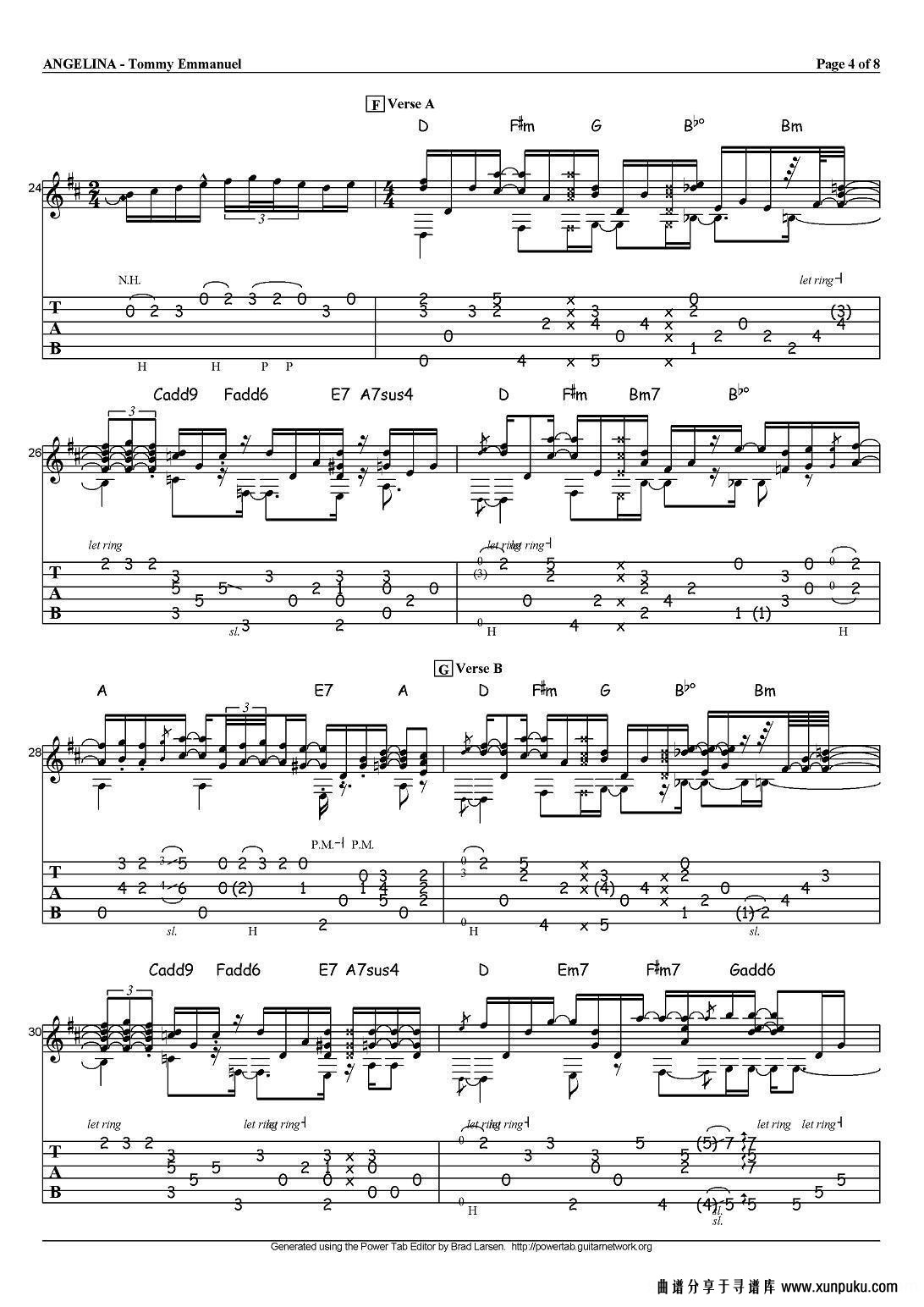 tommy emmanuel：angelina（指弹吉他）吉他谱第4页