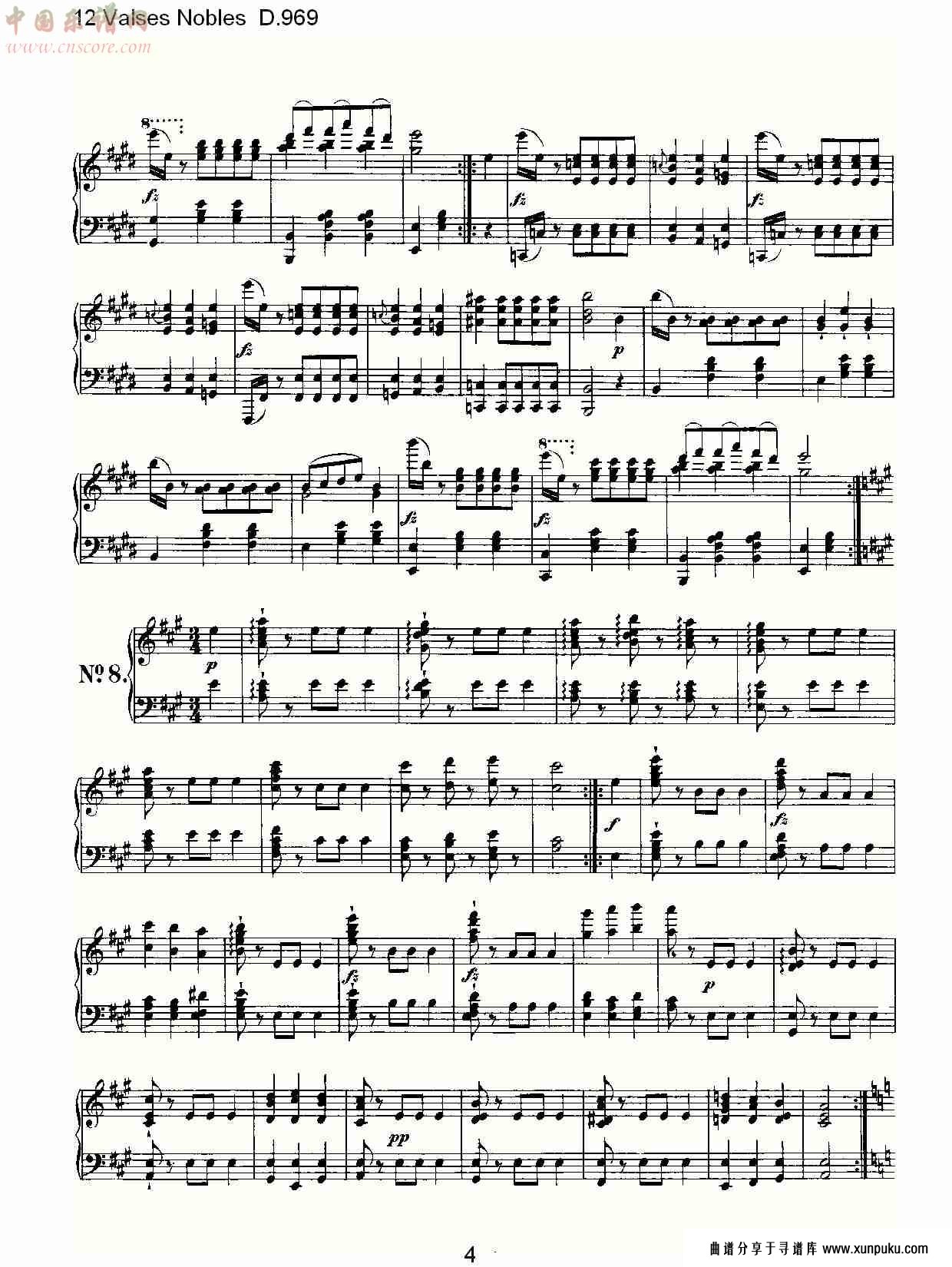 12 valses nobles d.969   12 贵族圆舞曲d.969（一）总谱第4页