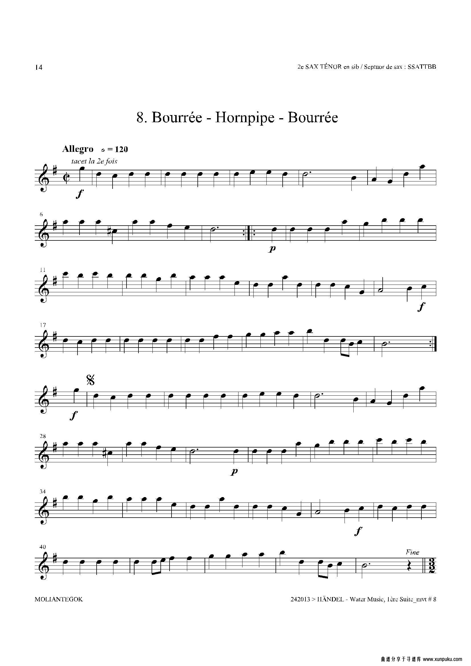 water music（hwv.348 no.1）（第二次中音萨克斯）萨克斯谱第12页