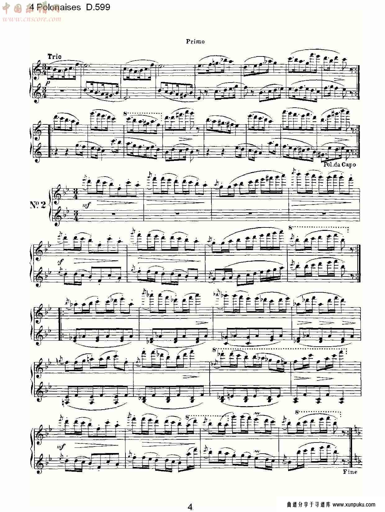 4 polonaises d.599   ４波罗乃兹舞曲d.599（一）总谱第4页