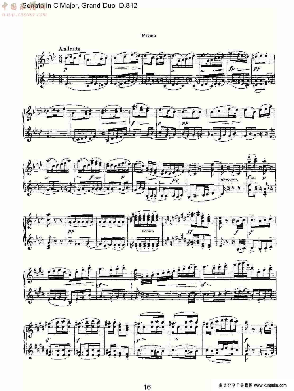 ｃ大调奏鸣曲，盛大的二重奏d.812（四）总谱第1页
