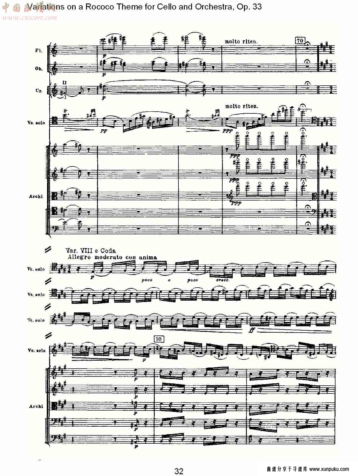 大提琴与管弦乐洛可可主题a小调变奏曲, op.33（七）总谱第2页