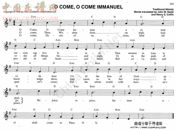 137.o come, o come immanuel小提琴谱