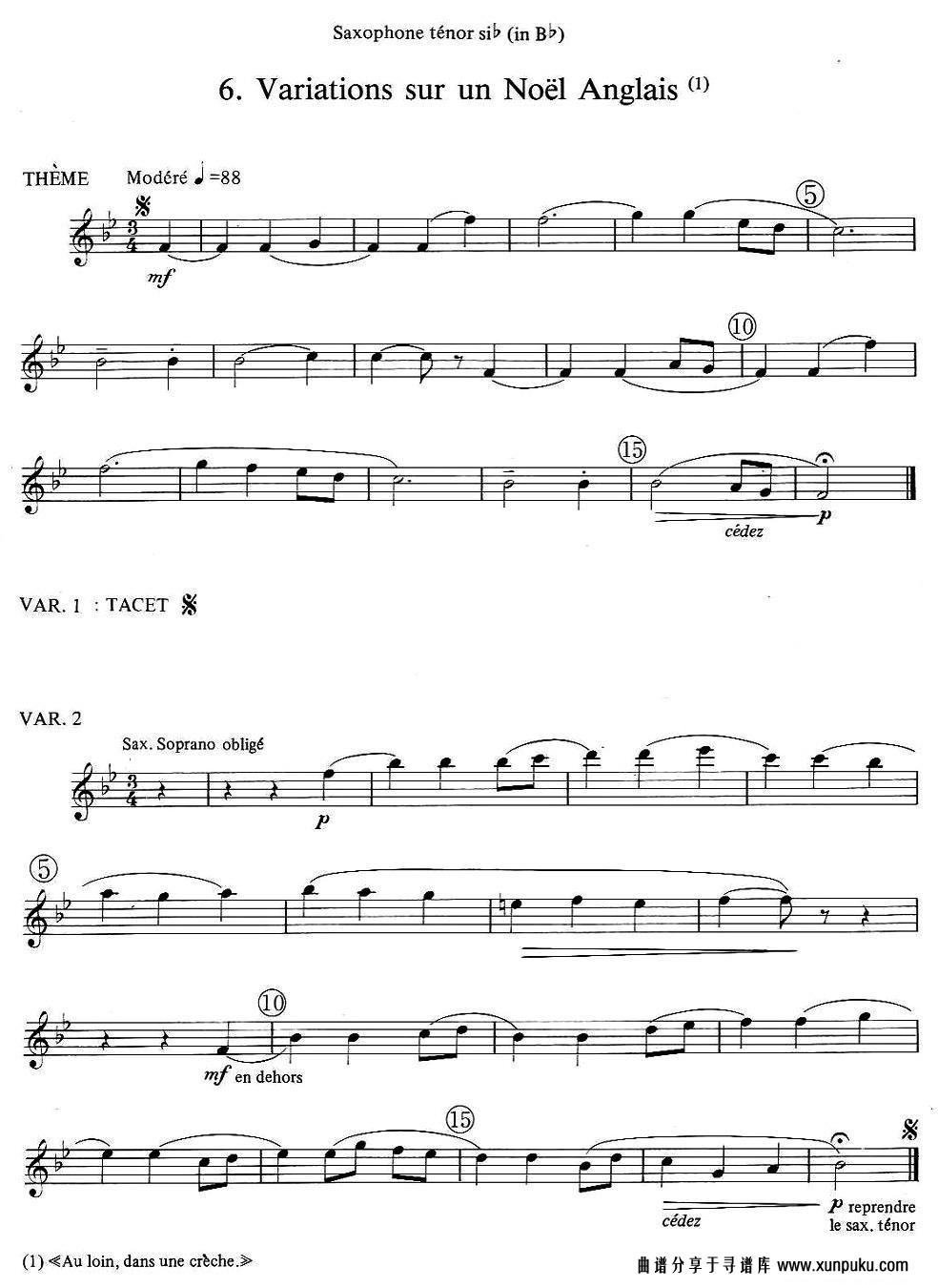 jean Bouvard 编写的6首萨克斯四重奏（次中音萨克斯分谱）萨克斯谱第6页
