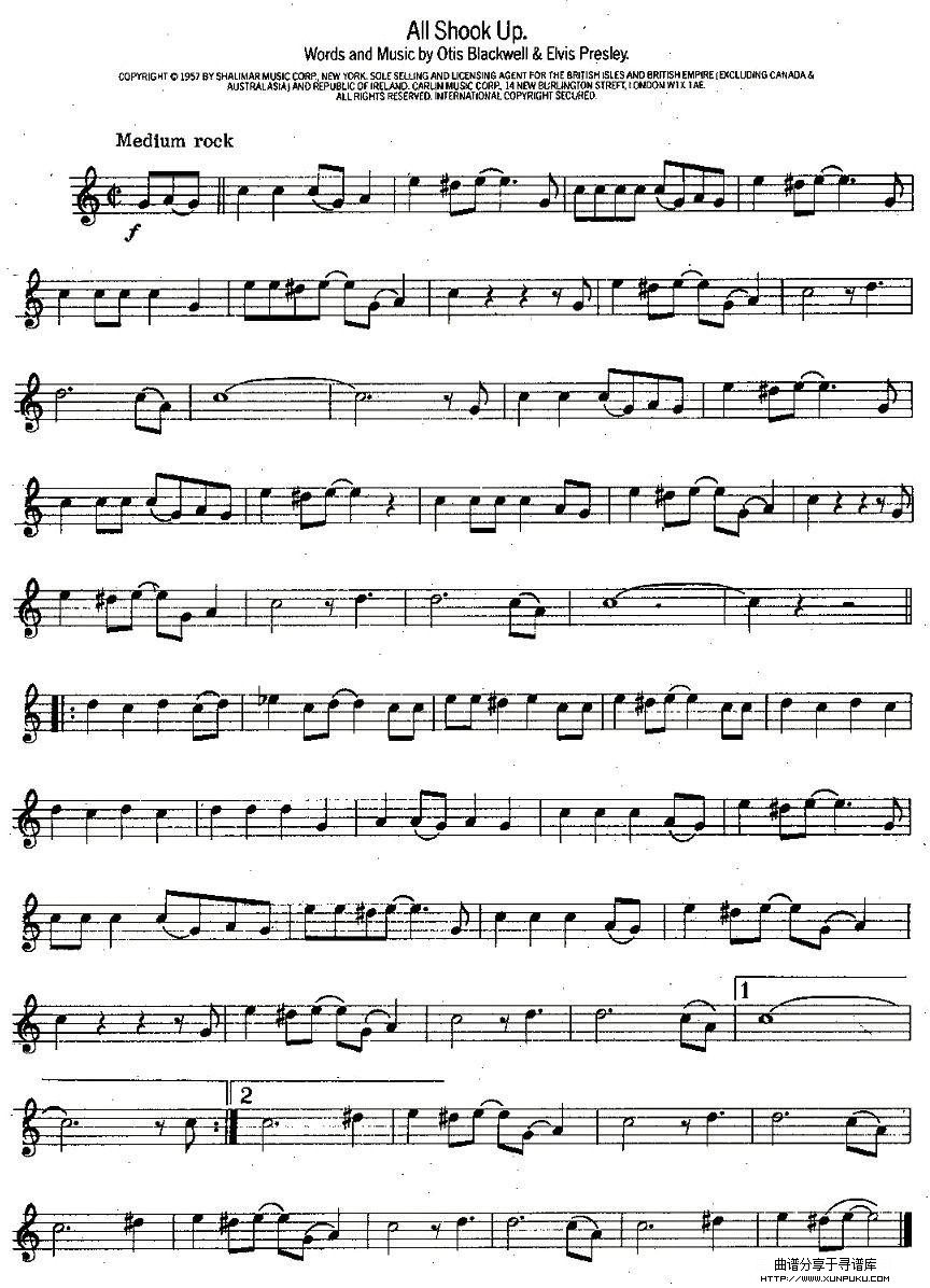 All Shook Up萨克斯谱