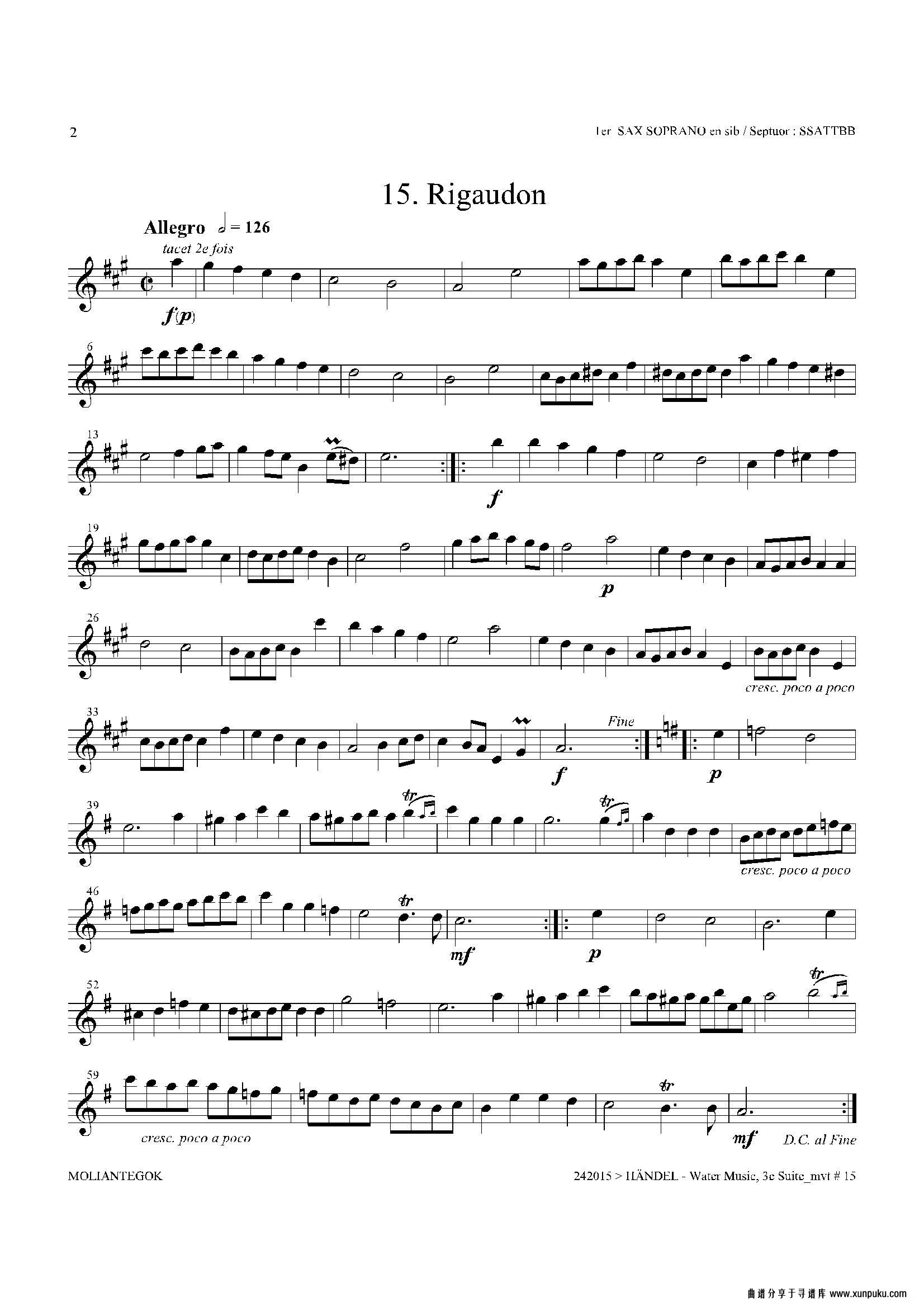 water music（hwv.350 no.3）（第一高音萨克斯）萨克斯谱第2页