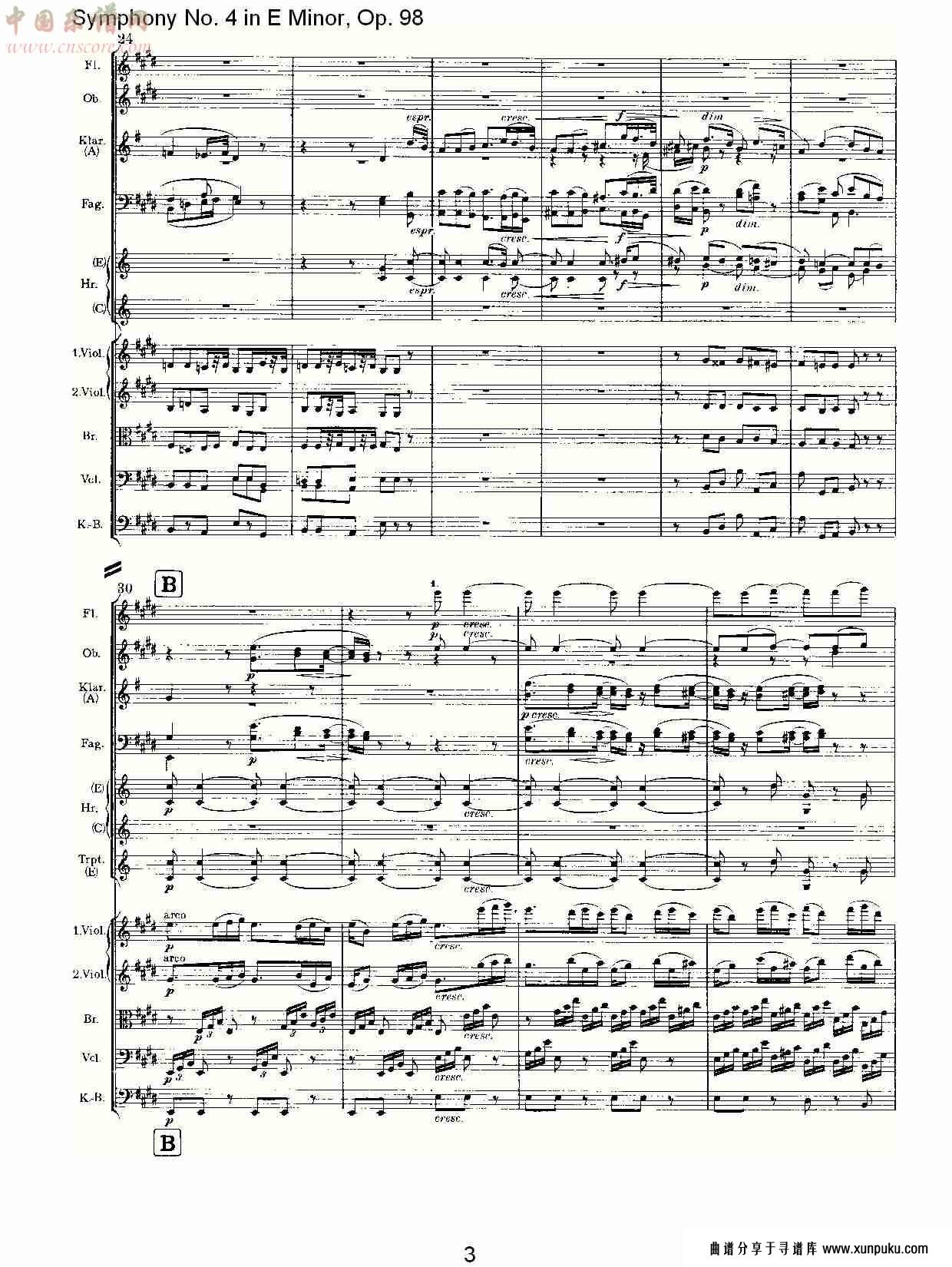e小调第四交响曲, op.98第二乐章（一）总谱第3页