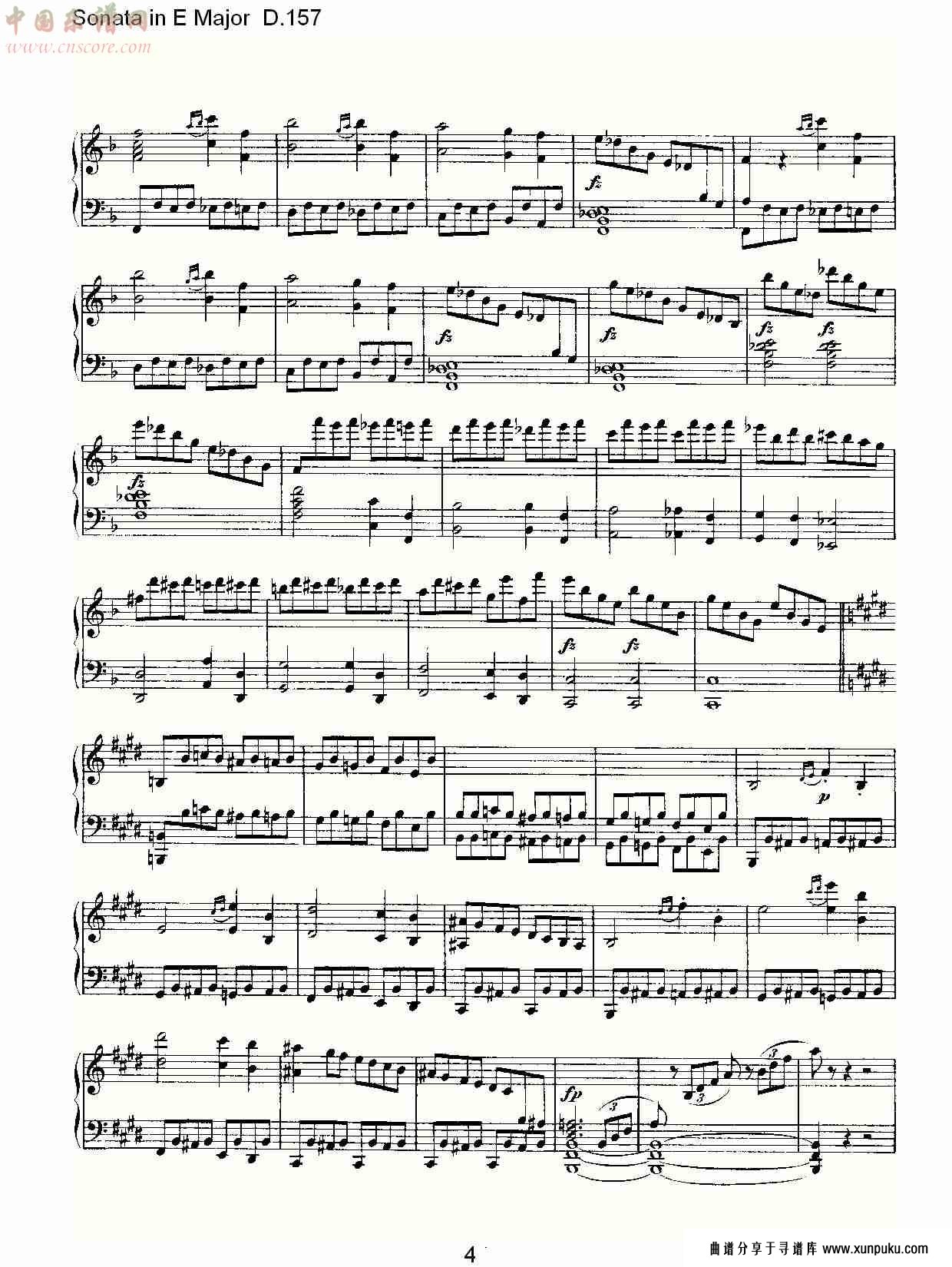 sonata in e major d.157  e大调奏鸣曲d.157（一）总谱第4页