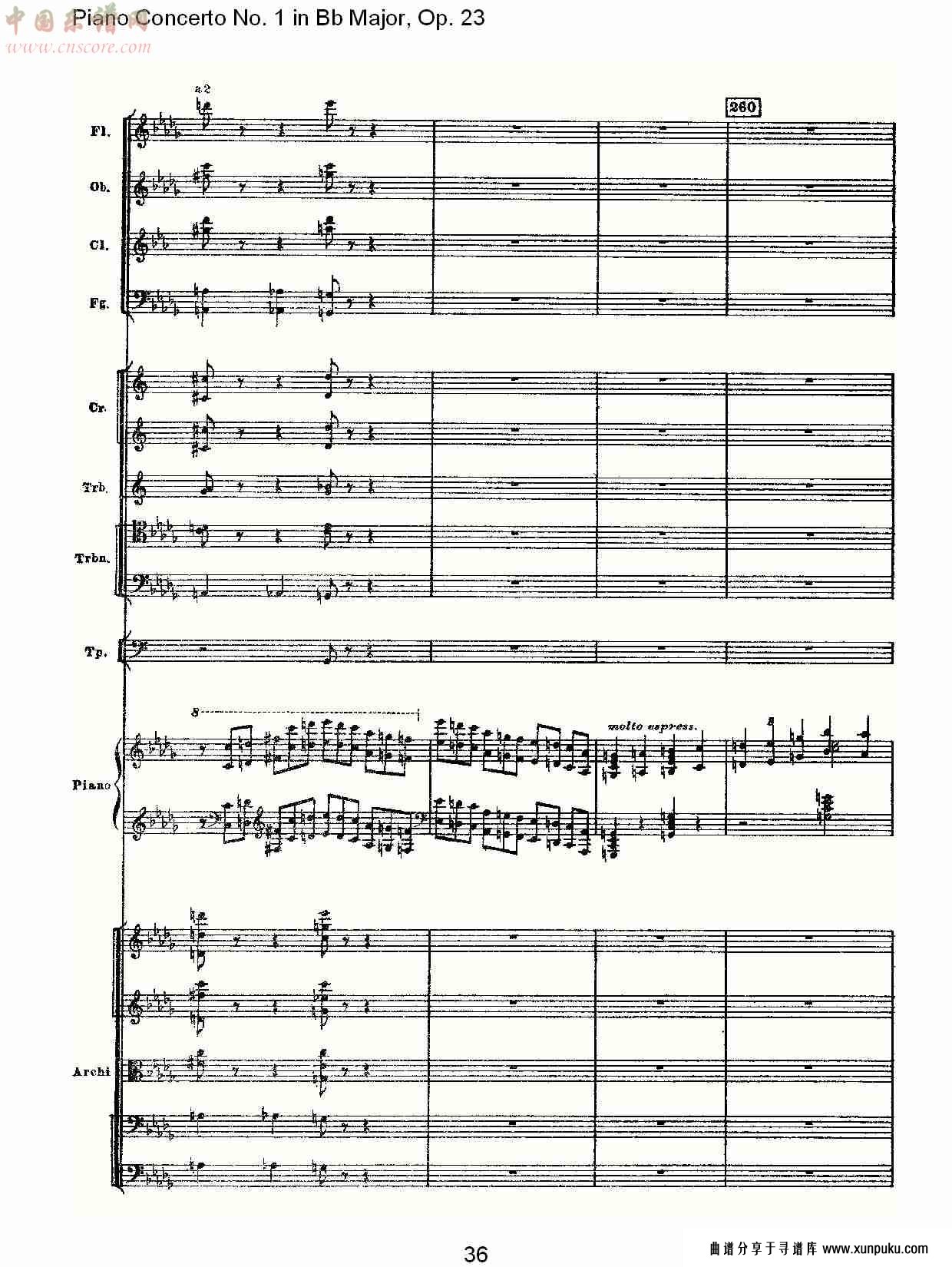bb大调第一钢琴协奏曲,op.23第一乐章第一部（八）总谱第1页