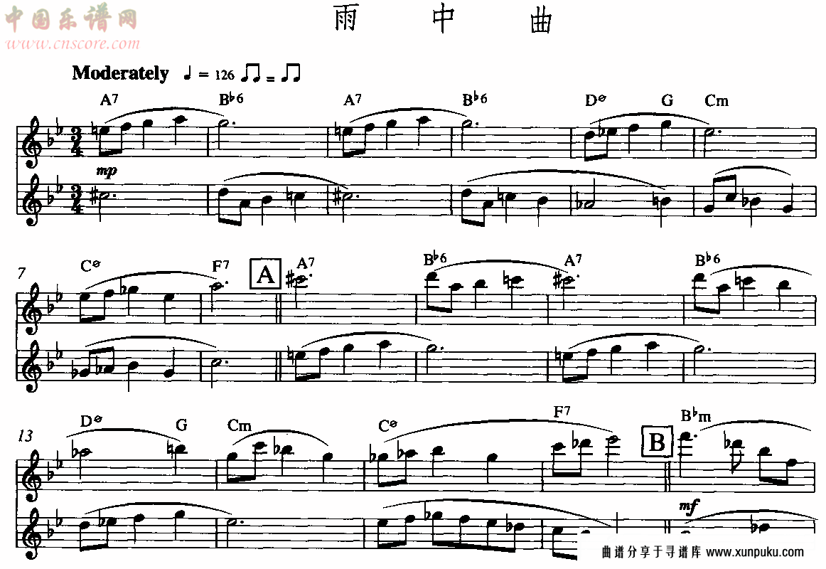 雨中曲(双长笛谱）其他曲谱第1页