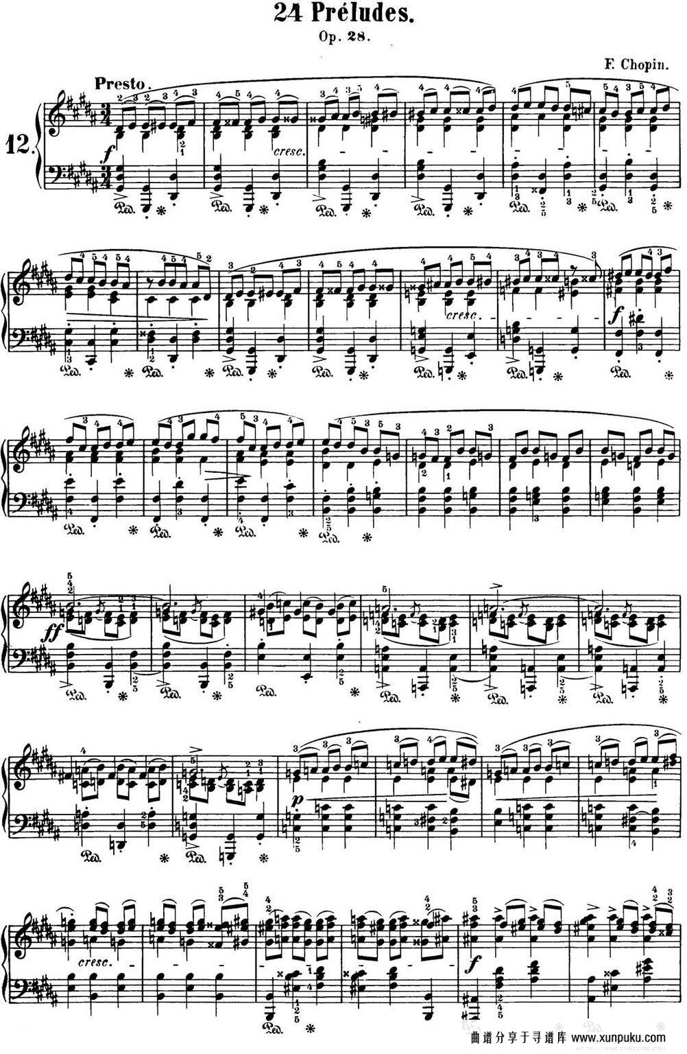 肖邦 24首钢琴前奏曲 Op.28 No.12 升G小调钢琴谱第1页