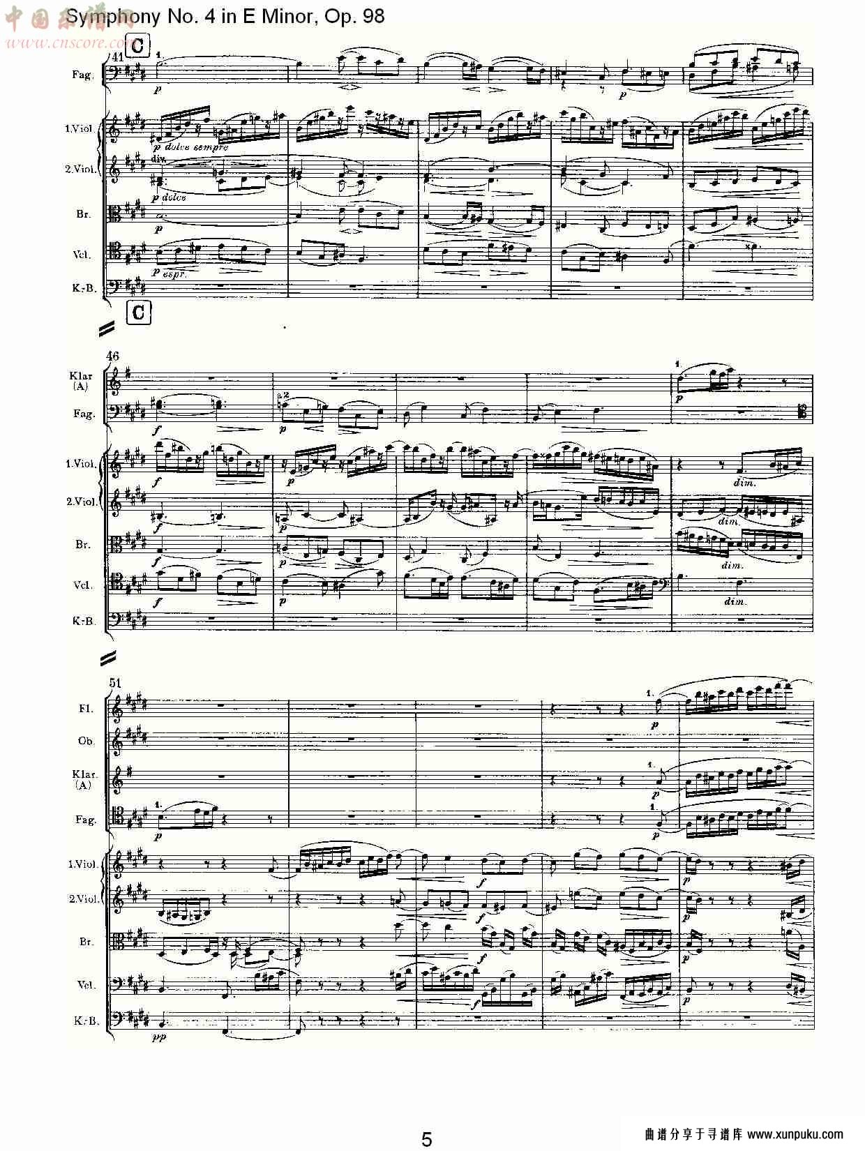 e小调第四交响曲, op.98第二乐章（一）总谱第5页