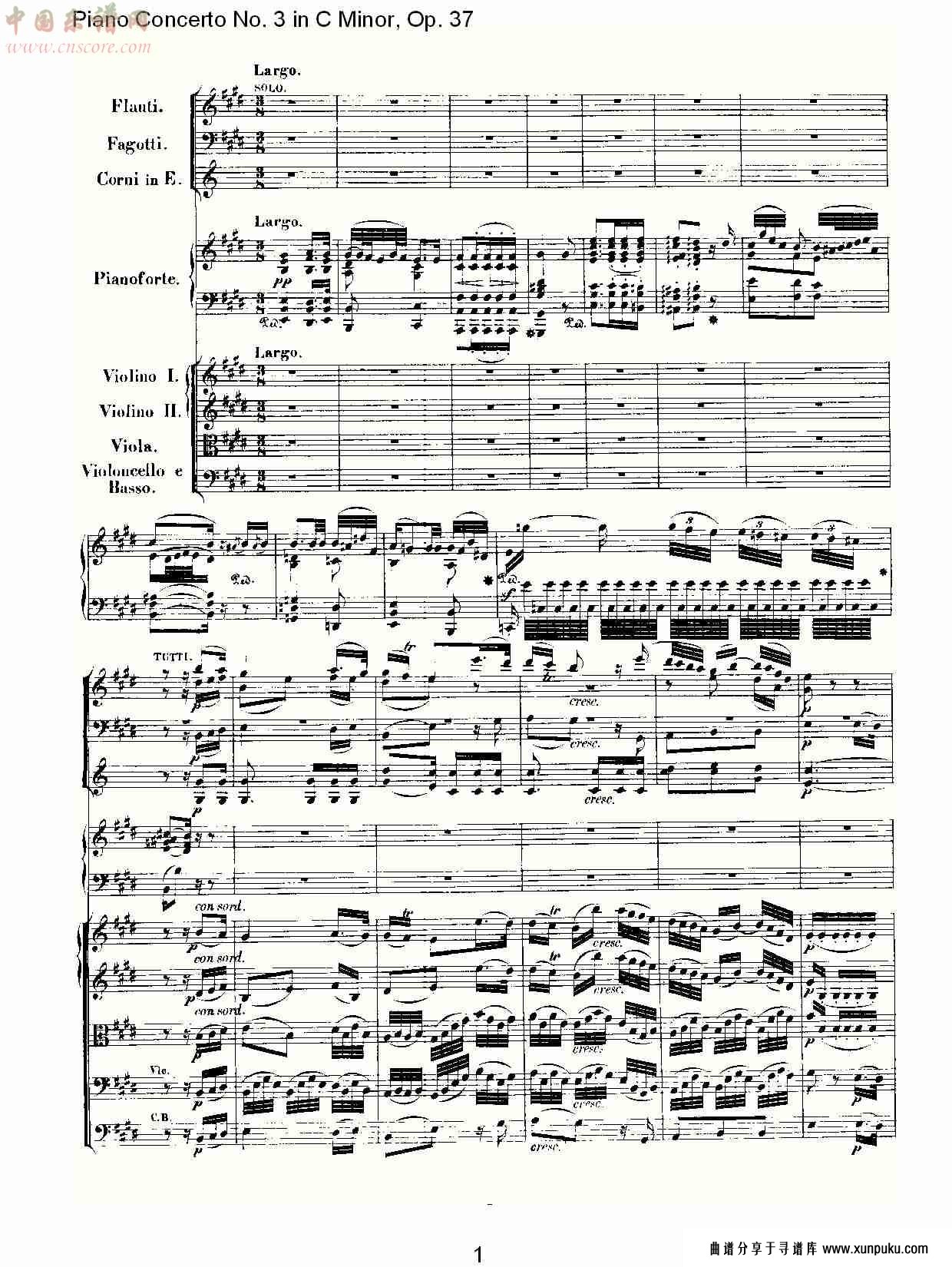 ｃ大调钢琴第三协奏曲 op.37 第二乐章总谱第1页