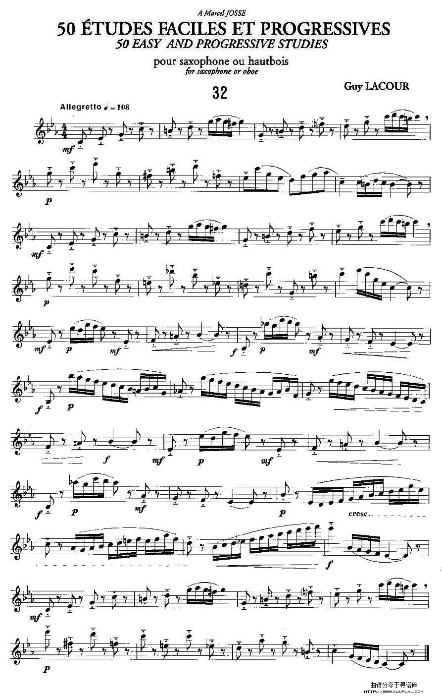 Guy Lacour 50 首萨克斯练习曲之32萨克斯谱