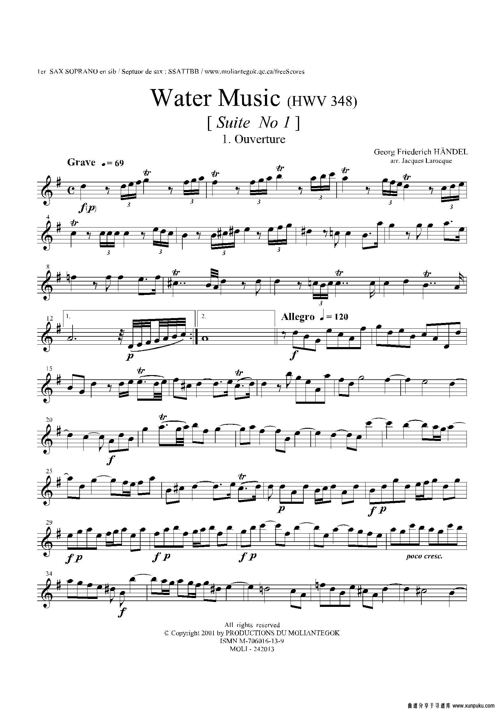 water music（hwv.348 no.1）（第一高音萨克斯）萨克斯谱第1页
