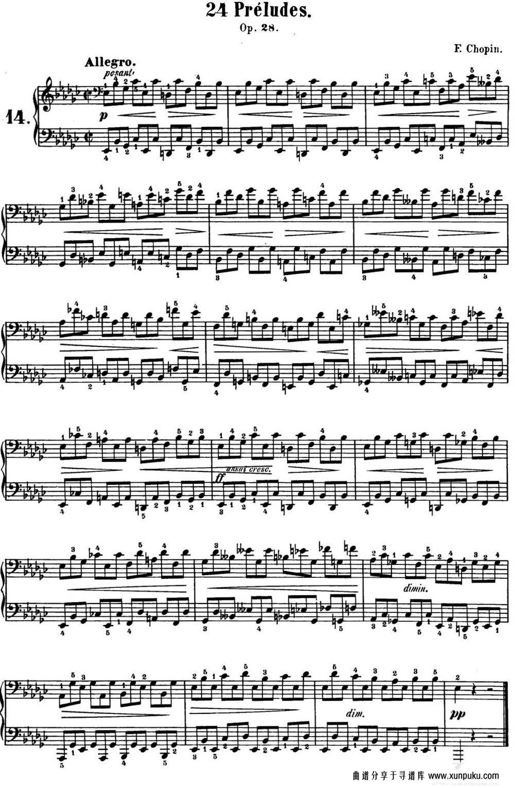 肖邦 24首钢琴前奏曲 Op.28 No.14 降E小调钢琴谱