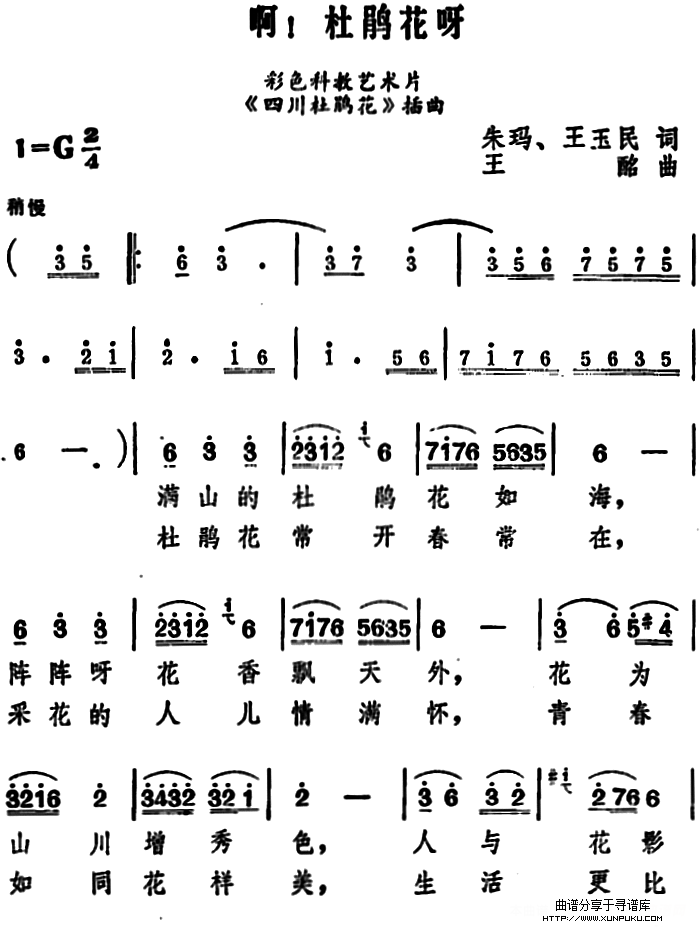 啊！杜鹃花呀（科教片《四川杜鹃花》插曲）简谱第1页