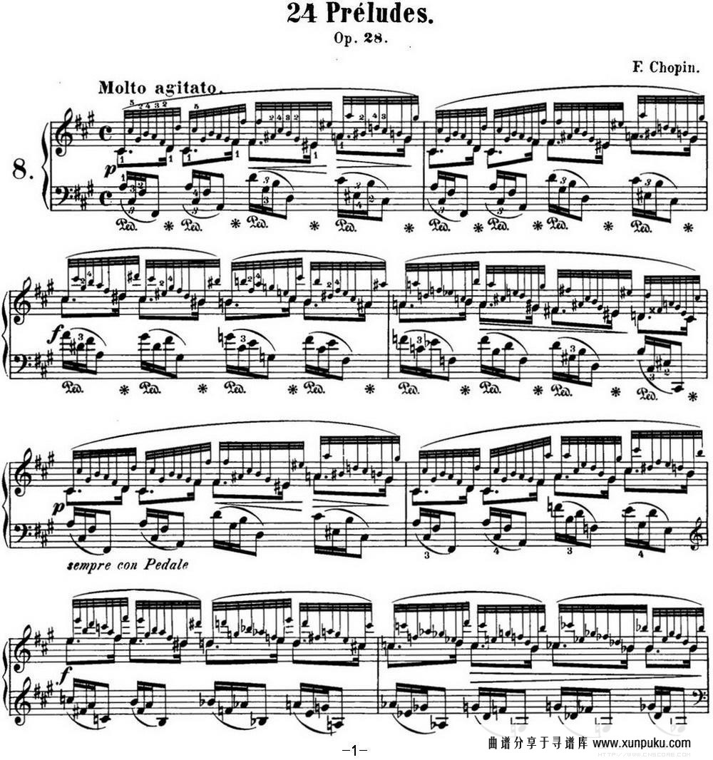肖邦 24首钢琴前奏曲 Op.28 No.8 升F小调钢琴谱第1页