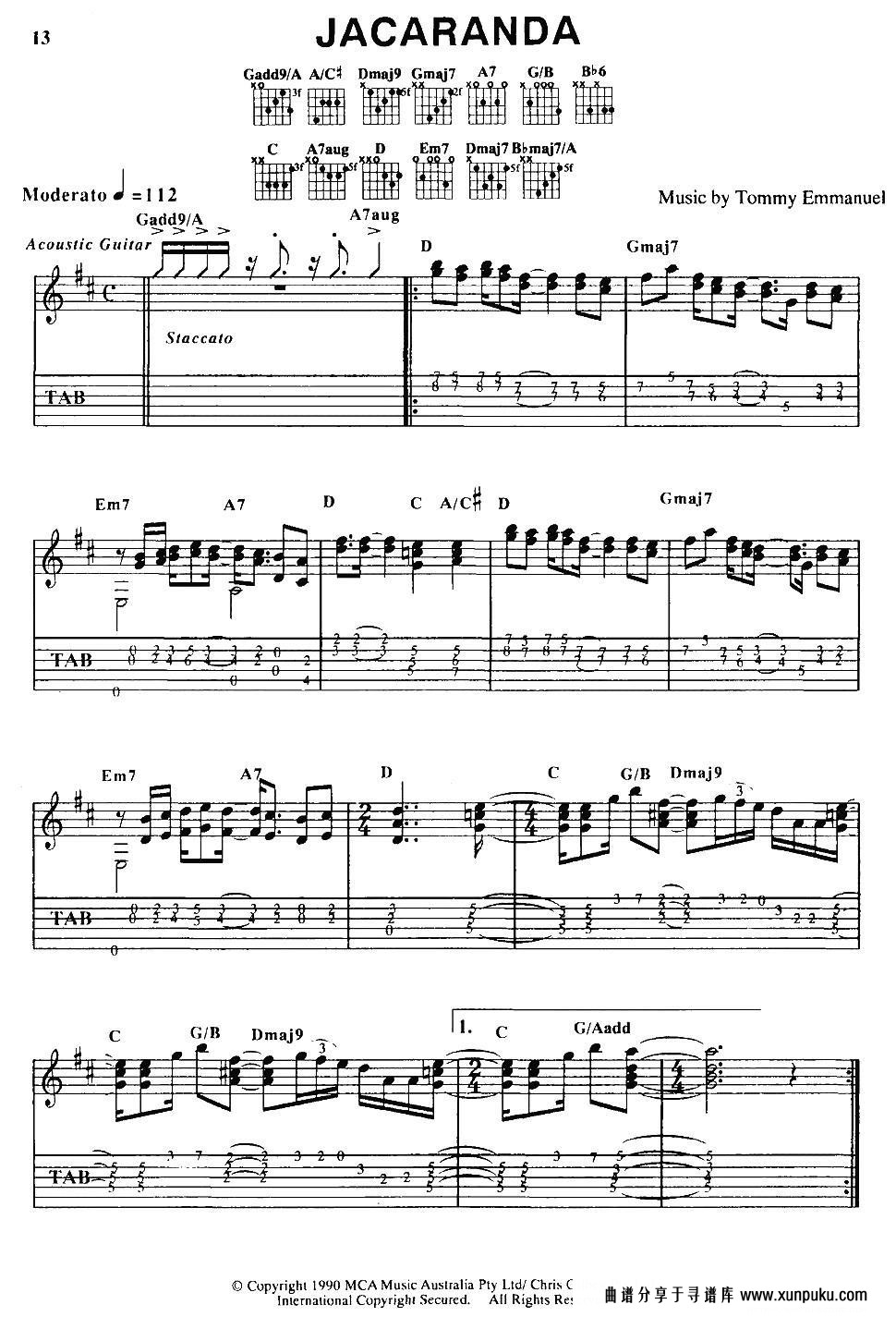 tommy emmanuel：jacaranda（指弹吉他）吉他谱第1页