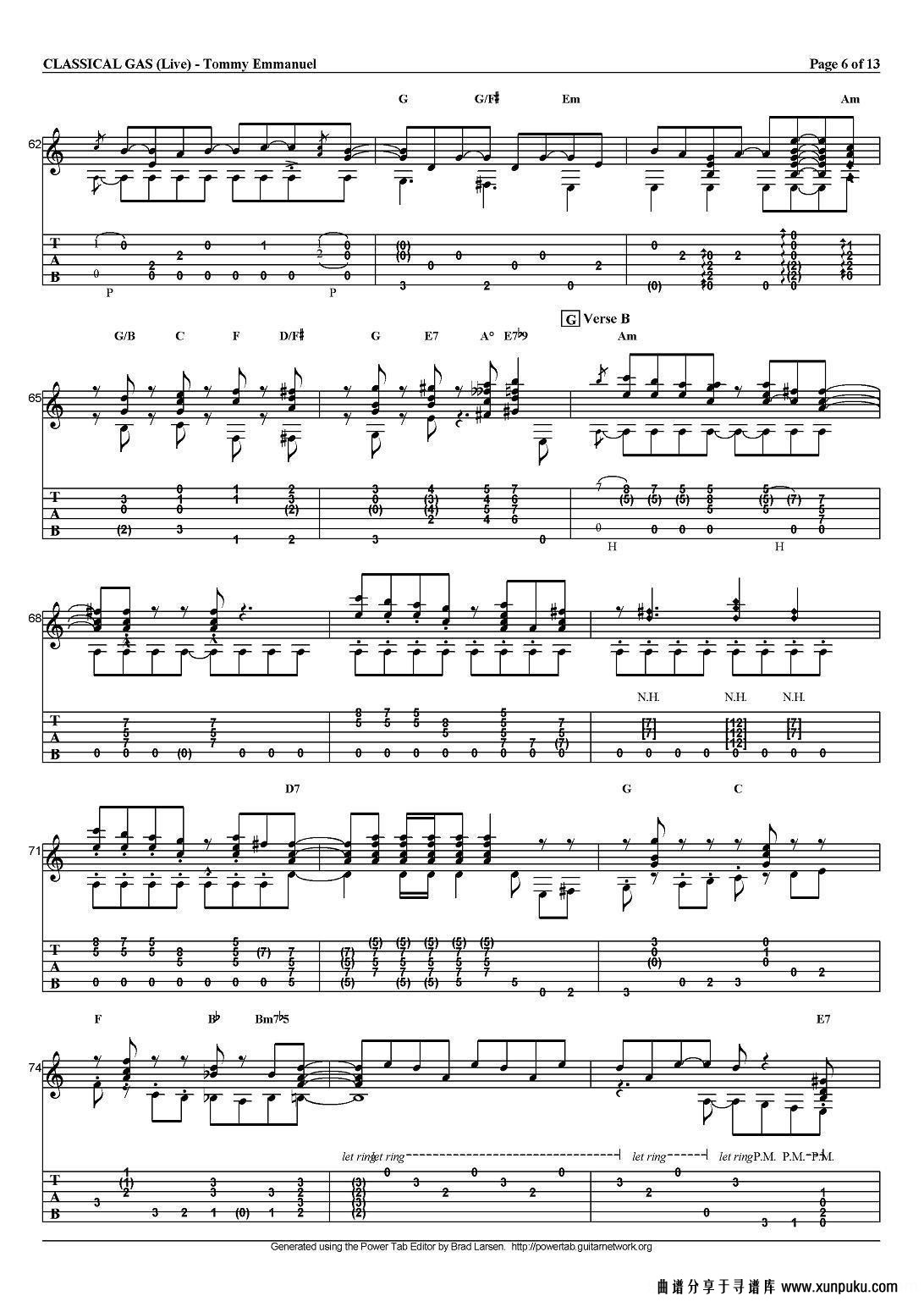 tommy emmanuel：classical gas（指弹吉他）吉他谱第6页